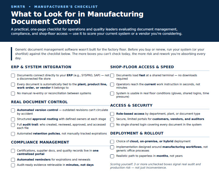 manufacturer's checklist for document control